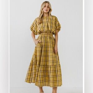 English Factory Yellow Plaid Top